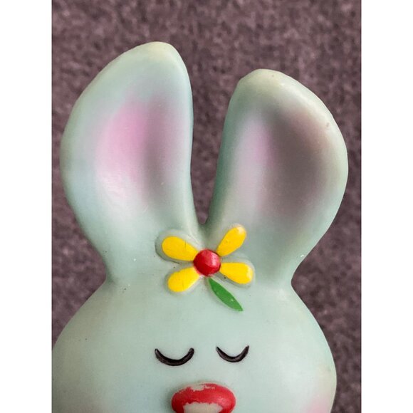 VTG Bunny Rabbit Doll Baby Squeak Toy Blue Green Soft Vinyl Rubber Easter - Picture 4 of 6